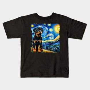 Starry Rottweiler Portrait - Dog Portrait Kids T-Shirt